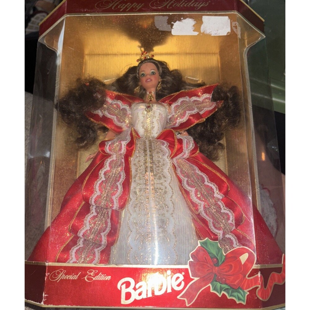 1997 Happy Holidays Special Edition Barbie Doll Mattel Gold/Red Green Eyes NIB